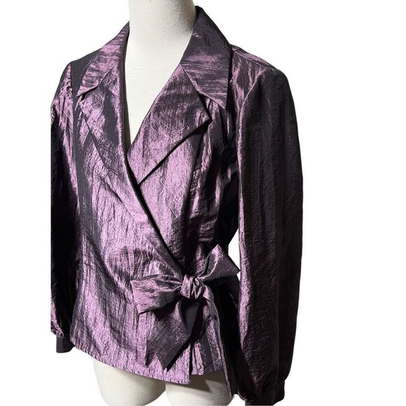 Simon Chang Dressy Formal Purple Crossover Wrap Jacket Blouse Size 4 - Picture 2 of 5